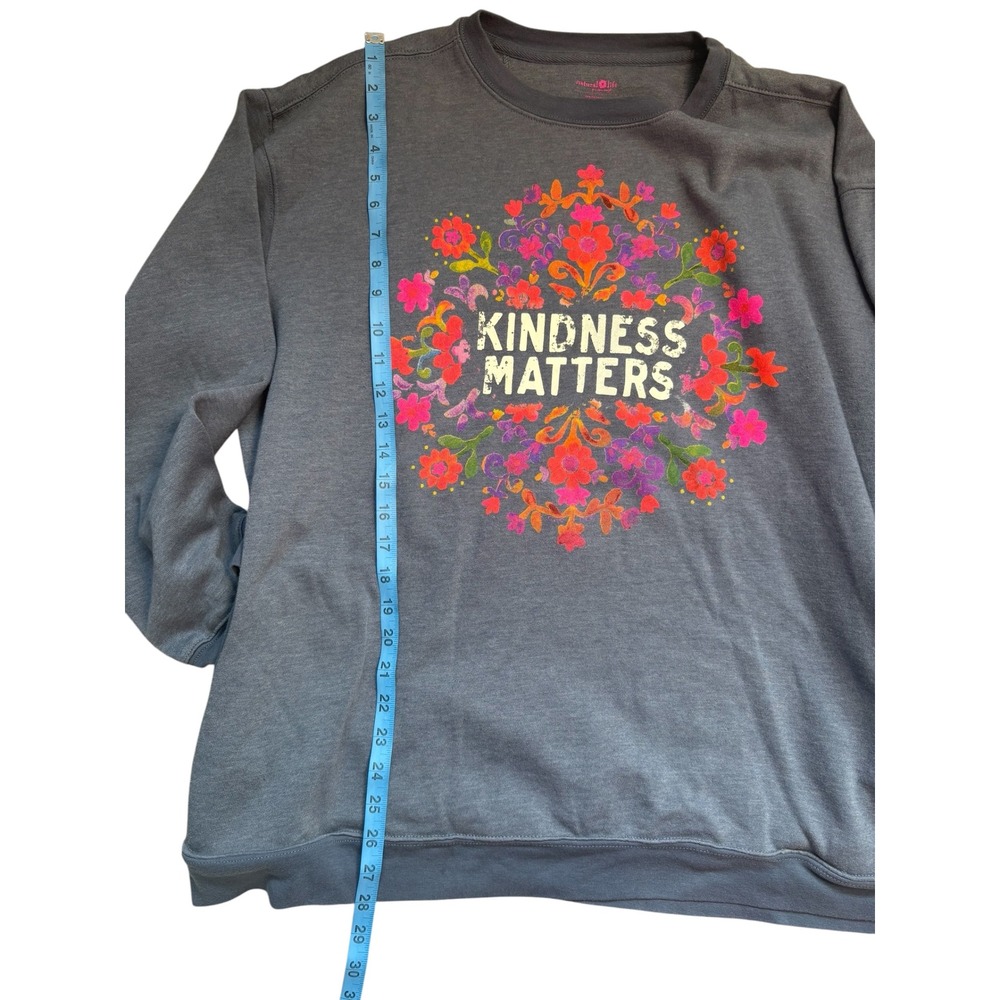 Natural Life Kindness Matters NWOT Floral Graphic Sweatshirt Gray XXL Pockets - Picture 3 of 8